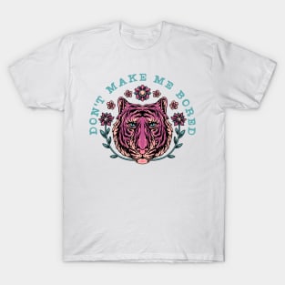 Floral Wild Tiger With Slogan Text T-Shirt